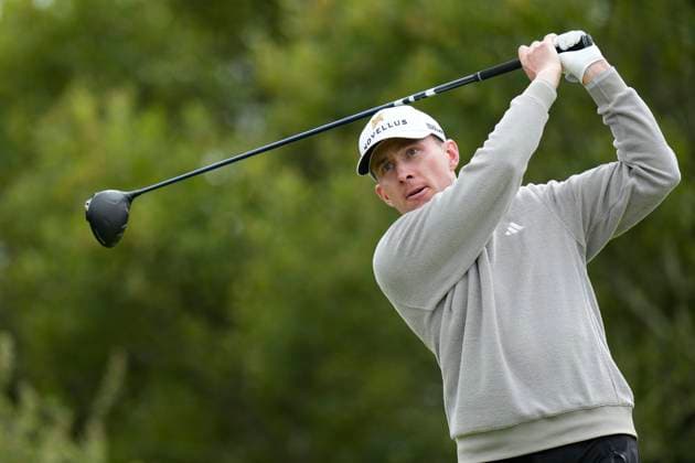 BALMEDIE, SCOTLAND - AUG 22: Euan Walker (ENG) plays from the tenth tee during Round 3 at the 2026 Nexo Championship at the Trump International Golf Links, Balmedie on August 22, 2026 in Aberdeenshire, Scotland The 2026 Nexo Championship