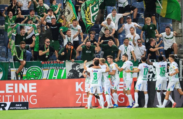 SOCCER - BL, Sturm vs A.Lustenau GRAZ,AUSTRIA,22.AUG.26 - SOCCER - ADMIRAL Bundesliga, SK Sturm Graz vs SC Austria Lustenau. Image shows the rejoicing of Austria Lustenau.  GEPAxpictures xWolfgangxGrebien