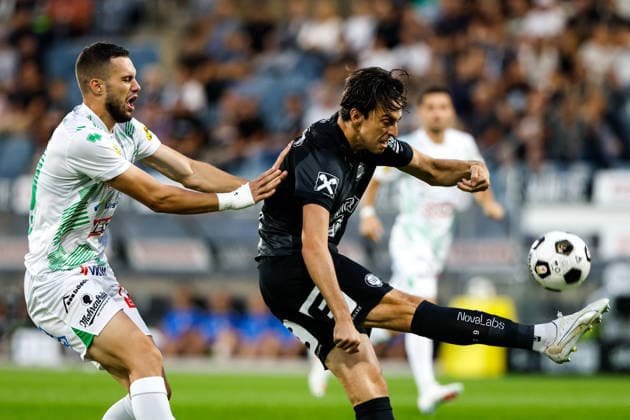 SOCCER - BL, Sturm vs A.Lustenau GRAZ,AUSTRIA,22.AUG.26 - SOCCER - ADMIRAL Bundesliga, SK Sturm Graz vs SC Austria Lustenau. Image shows Antonio Verinac (A.Lustenau) and Albert Vallci (Sturm).  GEPAxpictures xJamesxDoak