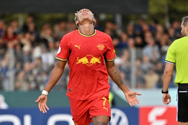 22.08.2026, xjhx, Fussball DFB Pokal 1.Runde, Eintracht Trier - RB Leipzig v.l. Torjubel nach dem Tor zum celebrating the goal celebrate 0:5 durch Antonio Nusa (RB Leipzig) Trier *** August 22, 2026, xjhx, Soccer, DFB Cup, First Round, Eintracht Trier vs. RB Leipzig, Goal celebration after Antonio Nusa s goal for RB Leipzig (0-5) against Trier