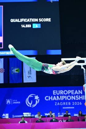 Zagreb, Croatia, 220826. 37th European Men s Artistic Gymnastics Championships, Individual Apparatus Finals at Arena Zagreb. In the photo: Parallel Bars, Krisztofer Meszaros, Hungary. Photo: Ivana Grgic CROPIX Copyright: xxIvanaxGrgicx xCROPIXx disciplina_ruce15-220826