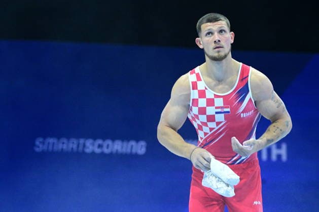 Zagreb, Croatia, 220826. 37th European Men s Artistic Gymnastics Championships, Individual Apparatus Finals at Arena Zagreb. In the photo: Parallel Bars, Illia Kovtun, Croatia. Photo: Ivana Grgic CROPIX Copyright: xxIvanaxGrgicx xCROPIXx disciplina_ruce29-220826