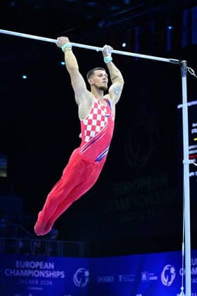 Zagreb, Croatia, 220826. 37th European Men s Artistic Gymnastics Championships, Individual Apparatus Finals at Arena Zagreb. In the photo: Horizontal Bar, Illia Kovtun, Croatia. Photo: Ivana Grgic CROPIX Copyright: xxIvanaxGrgicx xCROPIXx disciplina_preca9-220826