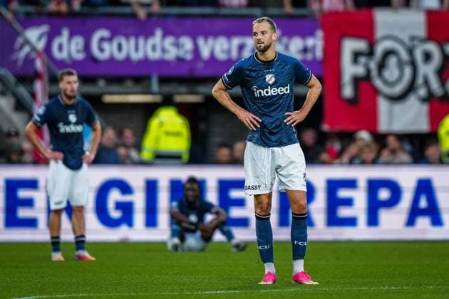 ROTTERDAM , 22-08-2026 , Sparta Stadium Het Kasteel , season 2026 2027 , Dutch Eredivisie football , match between Sparta Rotterdam and Utrecht , picture shows FC Utrecht player David Min dejected after the match Sparta - Utrecht  x205946602x Copyright: