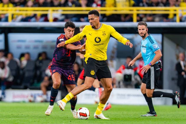 Supercup, Deutschland, Borussia Dortmund vs. FC Bayern München, 22.08.2026 im Signal Iduna Park Felix Nmecha Aleksandar Pavlovic *** Super Cup, Germany, Borussia Dortmund vs. FC Bayern Munich, August 22, 2026, at Signal Iduna Park: Felix Nmecha, Aleksandar Pavlovic Copyright: xBahhoxKarax