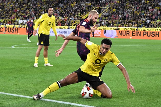 22.08.2026, xsltx, Fussball Franz Beckenbauer Supercup 2026, Borussia Dortmund - FC Bayern München v.l. Konrad Laimer (FC Bayern Muenchen) Jobe Bellingham (Borussia Dortmund) Zweikampf, Aktion, action, battle for the ball (DFL DFB REGULATIONS PROHIBIT ANY USE OF PHOTOGRAPHS as IMAGE SEQUENCES and or QUASI-VIDEO) Dortmund *** August 22, 2026, xsltx, Soccer Franz Beckenbauer Super Cup 2026, Borussia Dortmund vs. FC Bayern Munich, Konrad Laimer (FC Bayern Munich) vs. Jobe Bellingham (Borussia Dortmund), tackle, action, battle for the ball. DFL and DFB regulations prohibit any use of photographs as image sequences and or quasi-video. Dortmund