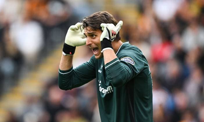 Goalkeeper Konstantinos Tzolakis of Hull City Hull City v Manchester United, ManU Premier League Football, Football, MKM Stadium, Hull, UK - 22 Aug 2026Hull MKM Stadium United Kingdom EDITORIAL USE ONLY No use with unauthorised audio, video, data, fixture lists, club league logos or live services. Online in-match use limited to 120 images, no video emulation. No use in betting, games or single club league player publications.  Copyright: xGreigxCowie Shutterstockx 17111325fy