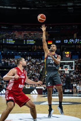 Basketball Hamburg 22.08.2026 Turkish Airlines Supercup 2026 Finale Deutschland (GER) - Kroatien (CRO) Johannes Thiemann (Deutschland, No.32) *** Basketball Hamburg, August 22, 2026 Turkish Airlines Supercup 2026 Final Germany (GER) vs. Croatia (CRO) Johannes Thiemann, Germany, No. 32
