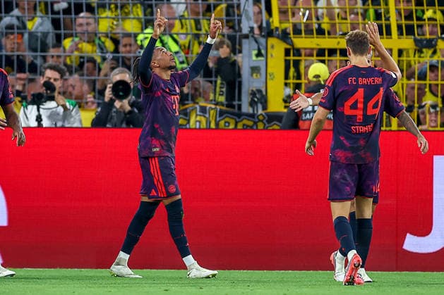 22.08.2026, Fußball, Borussia Dortmund - FC Bayern München, Signal Iduna Park, Saison 2026 2027: Torjubel nach dem Tor zum 2:0 durch Torschütze Michael Olise (FC Bayern München 17) DFB regulations prohibit any use of photographs as image sequences and or quasi-video. Nordrhein-Westfalen Deutschland *** August 22, 2026, Soccer, Borussia Dortmund vs. FC Bayern Munich, Signal Iduna Park, 2026–2027 season. Celebration following the 2–0 goal scored by Michael Olise. FC Bayern Munich 17. DFB regulations prohibit any use of photographs as image sequences and or quasi-video. North Rhine-Westphalia, Germany