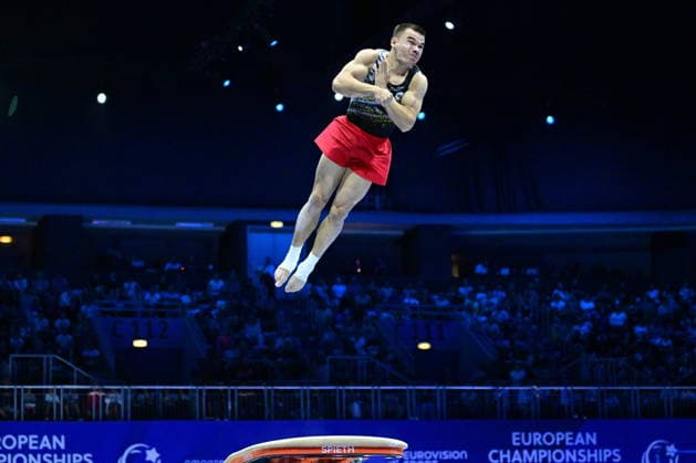 Zagreb, Croatia, 220826. 37th European Men s Artistic Gymnastics Championships, Individual Apparatus Finals at Arena Zagreb. Vault, Aleksei Usachev. Photo: Ivana Grgic CROPIX Zagreb Croatia Copyright: xxIvanaxGrgicx disciplina_preskok17-220826