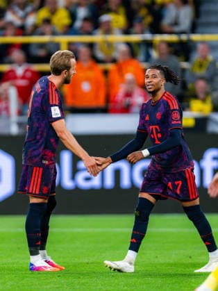 Supercup, Deutschland, Borussia Dortmund vs. FC Bayern München, 22.08.2026 im Signal Iduna Park Harry Kane Michael Olise *** Super Cup, Germany, Borussia Dortmund vs. FC Bayern Munich, August 22, 2026, at Signal Iduna Park: Harry Kane, Michael Olise Copyright: xBahhoxKarax