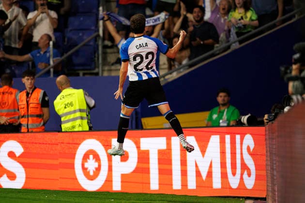 Alex Calatrava seen celebrating after scoring goal during LaLiga EASPORTS 2026 2027 game between teams of RCD Espanyol de Barcelona and Real Madrid FC at RCDE Stadium (Maciej Rogowski Ball Raw Images) Barcelona RCDE Stadium Spain Copyright: xMaciejxRogowskix maciejrogowski_espanyol_realm_2627-8