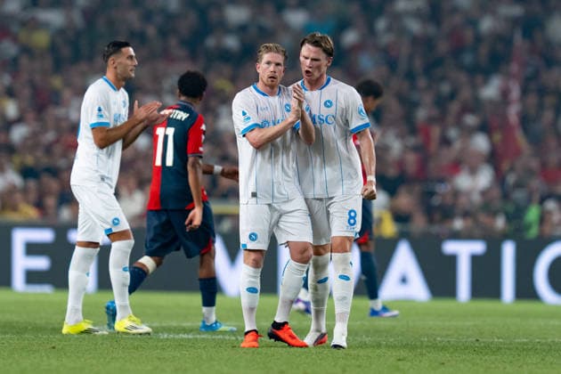 Genoa CFC v SSC Napoli - Serie A Enilive Kevin De Bruyne of SSC Napoli celebrates after scoring first goal during the Serie A Enilive match between Genoa CFC and SSC Napoli at Luigi Ferraris Stadium on August 22, 2026 in Genoa, Italy Genoa Luigi Ferraris Stadium Liguria Italy Copyright: xGiuseppexMaffiax 260822SerieA_Genoa-Napoli_GM_01221