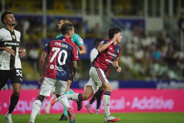 Cagliari™s Alessandro Romano celebrates after scoring the 0-1 goal for his team during the Serie A soccer match between Parma and Cagliari at Ennio Tardini Stadium in Parma, North Italy, Saturday, August 22, 2026. Soccer  Copyright: xMassimoxPaolone LaPressex