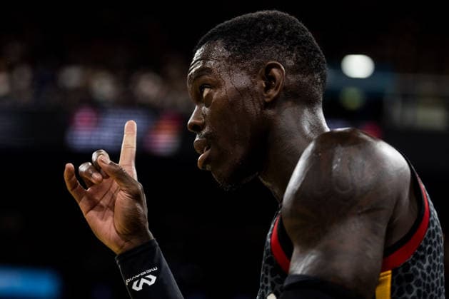 HAMBURG, GERMANY - AUGUST 22: Dennis Schroeder (Schröder, Schroder, Germany, 17) gestures during the Turkish Airlines Basketball Supercup final match between Germany vs. Croatia at Barclays Arena on August 22, 2026 in Hamburg, Germany. Hamburg Germany Copyright: xSteffiexWunderlx