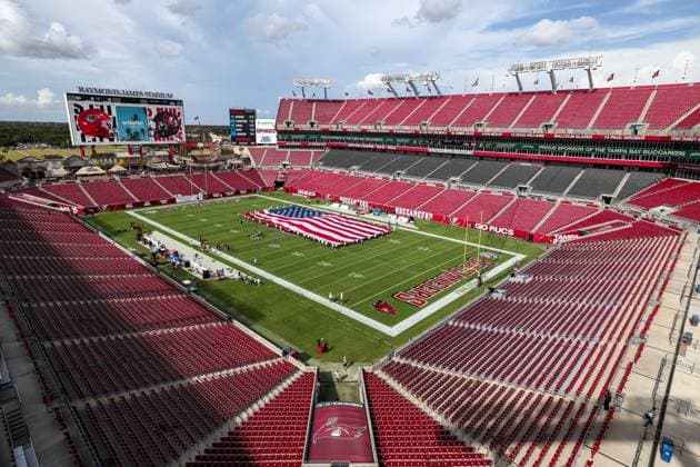 Aug 22, 2026; Tampa, Florida, USA; General view of Raymond James Stadium before a NFL, American Football Herren, USA game between the Kansas City Chiefs and Tampa Bay Buccaneers at Raymond James Stadium in Tampa, Florida. Mandatory Credit: Taylor McFee-Cal Media Tampa USA - ZUMAc04_ 20260822_zma_c04_027 Copyright: xTaylorxMcfeex