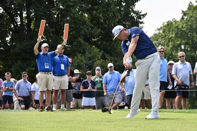 ST. LOUIS, MO - AUGUST 22: Sungjae Im of the Republic of Korea drives the ball form the tee on the 2nd hole during the third round of the PGA, Golf Herren BMW Championship ship on Saturday August 22nd, 2026 at Bellerive Country Club in Town and Country, MO (Photo by Rick Ulreich Icon Sportswire) GOLF: AUG 22 PGA BMW Championship EDITORIAL USE ONLY Icon2608226960363