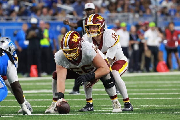 Washington Commanders vs Detroit Lions DETROIT,MICHIGAN-AUGUST 22: Center Matt Gulbin 66 of the Washington Commanders prepares to snap the ball during the first half of an NFL, American Football Herren, USA preseason football game between the Washington Commanders and the Detroit Lions in Detroit, Michigan USA, on Saturday, August 22, 2026 Detroit Michigan United States  Copyright: xJorgexLemusx originalFilename:lemus-washingt260822_npls1.jpg