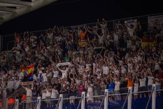 ESP: LaLiga EA Sports RCD Espanyol de Barcelona v Real Madrid fans of Real Madrid during LaLiga EA Sports match between RCDE Espanyol de Barcelona v Real Madrid played at RCDE Stadium, Cornella de Llobregat, Barcelona on August 22 2026 in Spain Spain Soccer *** ESP LaLiga EA Sports RCD Espanyol de Barcelona vs. Real Madrid: Real Madrid fans during the LaLiga EA Sports match between RCD Espanyol de Barcelona and Real Madrid, played at RCDE Stadium in Cornellà de Llobregat, Barcelona, on August 22, 2026, in Spain. Spanish Soccer Copyright: xAgenciaxLOFx