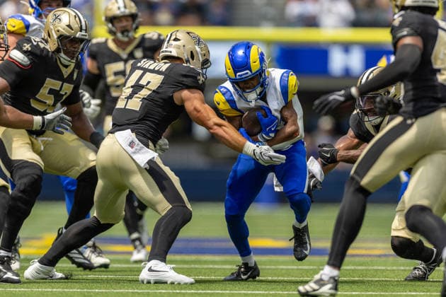 INGLEWOOD, CA - AUGUST 22: Brennan Presley 81 of the Los Angeles Rams runs up the middle during an NFL, American Football Herren, USA preseason game between the New Orleans Saints and the Los Angeles Rams on August 22, 2026, at SoFi Stadium in Inglewood, California. (Photo by Greg Fiore Icon Sportswire) NFL: AUG 22 Saints at Rams EDITORIAL USE ONLY Icon2608221078