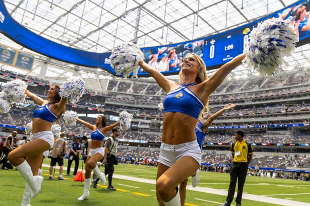 August 22, 2026, Inglewood, California, USA: Los Angeles Rams cheerleaders perform during an NFL, American Football Herren, USA football preseason game against New Orleans Saints, in Inglewood, Calif. on Saturday August 22, 2026. Inglewood USA - ZUMAc68_ 20260822_zaf_c68_008 Copyright: xRingoxChiux