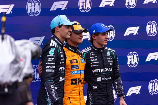 Formula 1 Heineken Dutch Grand Prix 2026 Grégoire PLACCA OVERTAKE MAXPPP - Zandvoort 22 08 2026 63 RUSSELL George (gbr), Mercedes-AMG PETRONAS Formula One Team, 01 NORRIS Lando (gbr), McLaren Mastercard F1 Team, 12 ANTONELLI Kimi (ita), Mercedes-AMG PETRONAS Formula One Team, portrait at the Formula 1 Heineken Dutch Grand Prix 2026, the 12th round of the 2026 FIA Formula 1 World Championship, WM, Weltmeisterschaft at Circuit Zandvoort in Zandvoort, Netherlands, from 20 to 23 August 2026 Zandvoort Netherlands  Copyright: xOVERTAKE MAXPPPxGrégoirexPLACCAx OVT202608234821 OVT202608234821