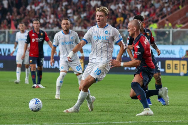 SOCCER - Serie A - Genoa CFC vs. SSC Napoli Photo by IPA ABACAPRESS.COM87706522 - Serie A, Day 1, August 22, 2026, Genoa, Ferraris Stadium, Genoa vs. Napoli; pictured: Hojlund and Ostigard Genoa Italy  Copyright: xIPAxSport ABACAx