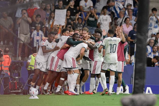 RCD ESPANYOL v REAL MADRID RCDE STADIUM BARCELONA. Aug 22, 2026 iRCD ESPANYOL vs ATHLETIC CLUB DE BILBAO Aug 22,2026 C. Espi (19) of Real Madrid celebrates scoring his team s second goal with teammates during the match between RCD Espanyol and Real Madrid corresponding to the second day of La Liga EA Sports at RCDE Stadium in Barcelona, Spain. Cornella El Prat ESP Copyright: xS.xRosx