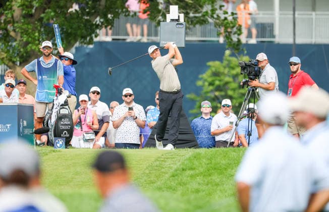 AUG 22, 2026: Alex Noren of the Sweden tees off on the fifth hole during the third round of the BMW Championship at Bellerive Country Club in St. Louis, Missouri. CSM St. Louis United States - ZUMAc04_ 20260822_zma_c04_052 Copyright: xRomanxPunox