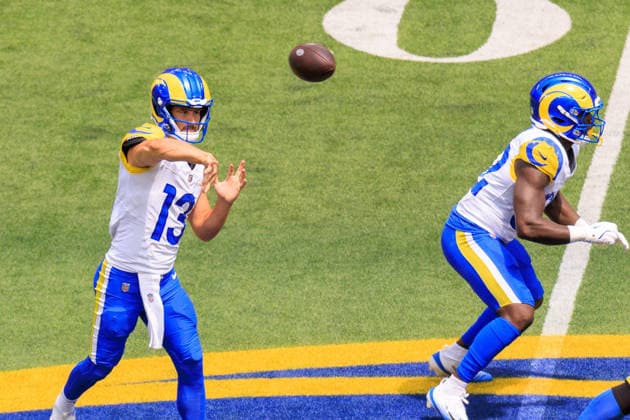 August 22, 2026, Inglewood, California, USA: 13 Stetson Bennett IV, QB of the Los Angeles Rams passes the ball during a preseason NFL, American Football Herren, USA game against the New Orleans Saints on Saturday August 22, 2026 at SoFi Stadium in Inglewood, California. JAVIER ROJAS PI Inglewood USA - ZUMAp124 20260822_zaa_p124_015 Copyright: xJavierxRojasx