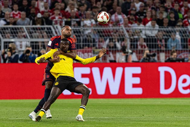Franz-Beckenbauer-Supercup 2026: Borussia Dortmund - FC Bayern München; 22.08.2026 Jonathan Tah (FC Bayern München, 4), Serhou Guirassy (Borussia Dortmund, 9) Franz-Beckenbauer-Supercup 2026: Borussia Dortmund - FC Bayern München; Signal Iduna Park, Dortmund; 22.08.2026 *** Franz Beckenbauer Super Cup 2026 Borussia Dortmund vs. FC Bayern Munich August 22, 2026 Jonathan Tah, FC Bayern Munich, 4, Serhou Guirassy, Borussia Dortmund, 9, Franz Beckenbauer Super Cup 2026, Borussia Dortmund vs. FC Bayern Munich, Signal Iduna Park, Dortmund, August 22, 2026 Copyright: xBEAUTIFULxSPORTS Buriakovx
