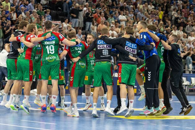 Jubel, Celebration, Freude, Emotion, Feier, SC Magdeburg vs. Füchse Berlin, Handball, HBL, REXEL SUPER CUP, 2026, 22.08.2026 Munich SAP Garden Germany Copyright: xPFA BjörnxKeckerx