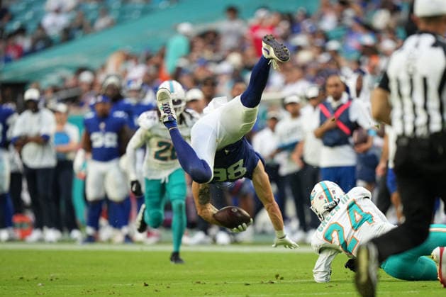 MIAMI GARDENS, FL - AUGUST 22: New York Giants wide receiver Xavier Gipson (88) gets upended by Miami Dolphins defensive back A.J. Green (24) in the second half during the preseason NFL, American Football Herren, USA game between the New York Giants and the Miami Dolphins on Saturday, August 22, 2026 at Hard Rock Stadium in Miami, FL (Photo by Peter Joneleit Icon Sportswire) NFL: AUG 22 Giants at Dolphins EDITORIAL USE ONLY Icon260822028