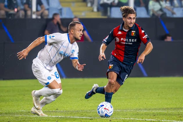 IPA87713294 - Stanislav Lobotka and Tommaso Baldanzi during the Genoa CFC vs. SSC Napoli Italian Serie A soccer match in Genoa, Italy, on August 22, 2026  Copyright: xJacopoxCane IPAxSportx xx 87713294