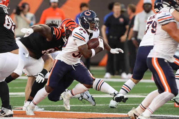 CINCINNATI, OH - AUGUST 22: Chicago Bears running back Salvon Ahmed (36) carries the ball during the preseason game between the Chicago Bears and the Cincinnati Bengals at Paycor Stadium on August 22, 2026 in Cincinnati, OH. (Photo by Ian Johnson Icon Sportswire) NFL, American Football Herren, USA AUG 22 Bears at Bengals EDITORIAL USE ONLY Icon260822019