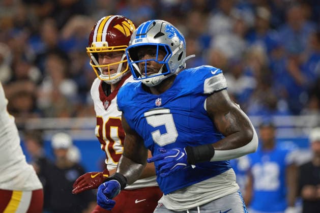 Washington Commanders vs Detroit Lions DETROIT,MICHIGAN-AUGUST 22: Defensive end Derrick Moore 9 of the Detroit Lions is seen during the first half of an NFL, American Football Herren, USA preseason football game between the Washington Commanders and the Detroit Lions in Detroit, Michigan USA, on Saturday, August 22, 2026 Detroit Michigan United States  Copyright: xJorgexLemusx originalFilename:lemus-washingt260822_npDIy.jpg