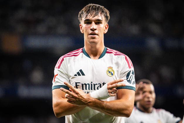 August 22, 2026, Barcelona, Spain, Spain: Carlos ESPI of Real Madrid celebrates his goal during the LaLiga match between RCD Espanyol de Barcelona and Real Madrid CF at RCDE Stadium on August 22, 2026 in Barcelona, Spain. RCD Espanyol De Barcelona V Real Madrid CF - LaLiga  - ZUMAm308 20260822_zsp_m308_023 Copyright: xMatthieuxMirvillex