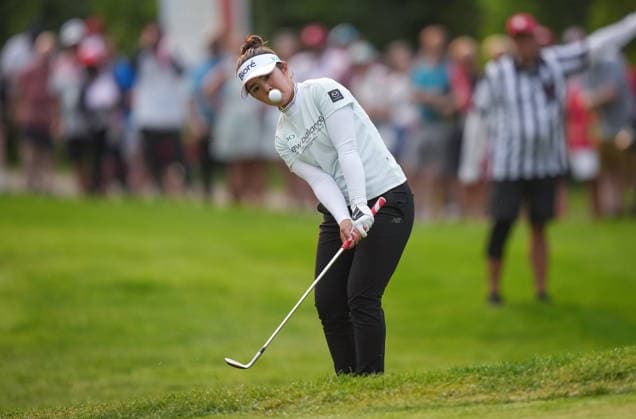 August 22, 2026, Edmonton, Ab, CANADA: Miyu Yamashita of Japan chips onto the green with her second shot on the 17th hole during the third round at the LPGA, Golf Damen CPKC Canadian Women s Open, in Edmonton, on Saturday, Aug. 22, 2026. Canada News - August 22, 2026  - ZUMAc35_ 20260822_zaf_c35_173 Copyright: xDarrylxDyckx