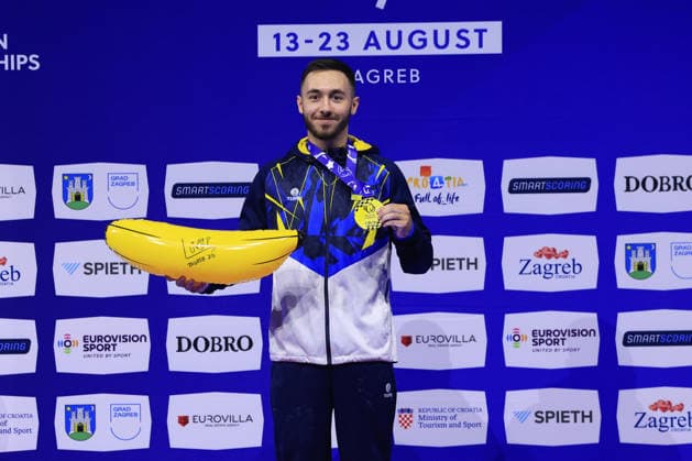 Zagreb, 22.08.2026. - 37TH EUROPEAN MEN™S ARTISTIC GYMNASTICS, Men s Artistic Gymnastics Apparatus Final Vault Individual SENIORS. Medal ceremony: GOLD (UKR) CHEPURNYI Nazar Men s Artistic Gymnastics Apparatus Final Horizontal bar Individual SENIORS  2S6A4822.JPG