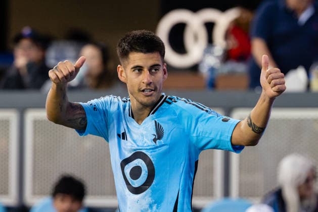 SAN JOSE, CA - AUGUST 22: Joaquin Pereyra 26 of Minnesota United FC celebrates a goal in the first half of a MLS, Fussball Herren, USA match against the San Jose Earthquakes on August 22, 2026 at PayPal Park in San Jose, CA. (Photo by Matthew Huang Icon Sportswire) SOCCER: AUG 22 MLS San Jose Earthquakes vs Minnesota United FC EDITORIAL USE ONLY Icon260822137