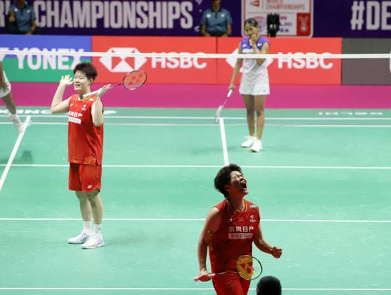 August 22, 2026, New Delhi, New Delhi, India: NEW DELHI, INDIA AUGUST 22, 2026: China s Tan Ning foreground celebrates passionately alongside teammate Liu Sheng Shu after winning a crucial point during their women s doubles semi-final match against India s Treesa Jolly and Gayatri Gopichand Pullela at the BWF World Championships 2026 in New Delhi, India, on Saturday, August 22, 2026. Zuma Press City: New DelhiState: New DelhiCountry: IndiaCategory: INTDate: 22.08.2026ZUMA Categories: IN New Delhi India - ZUMAd288 20260822_zip_d288_004 Copyright: xDeepakx New Delhi India - ZUMA0864 0864618925st Copyright: xIMAGO Deepakx