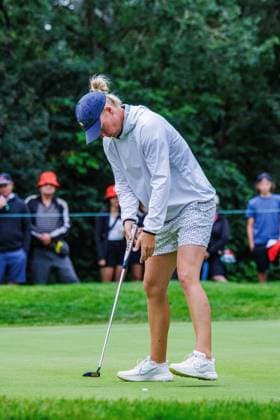 August 22, 2026, Edmonton, Alberta, Canada: Nicole Broch Estrup (DEN) drops her putt in for par after being in the trees on tee shot, in round 3 of the LPGA, Golf Damen CPKC Canadian Women s Open..LPGA CPKC Canada WomenÃ¢â‚¬â ¢s Open leader Mayu Yamashita shot 5 under par to bringing her total to -19, tying the LPGA record after 54 holes. 16-year-old amateur Aphrodite Deng (tied for 6th place) leads all Canadians at 10 under par after shooting 63 (7 under par) in the third round (the low score for the round). Nine players are currently sitting at 10 under par or better heading into the final round. Deng is also one of 4 Canadians under 18 to make the cut, a tournament first. Edmonton Canada - ZUMAs197 20260822_aaa_s197_420 Copyright: xRonxPalmerx