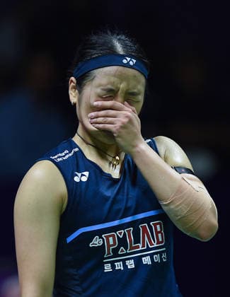 (260823) -- NEW DELHI, Aug. 23, 2026 -- South Korea s An Se Young reacts during the women s singles semifinal match between China s Wang Zhiyi and South Korea s An Se Young at BWF World Championships in New Delhi, India, Aug. 22, 2026. ) (SP)INDIA-NEW DELHI-BADMINTON-BWF WORLD CHAMPIONSHIPS-WOMEN S SINGLES JavedxDar 
