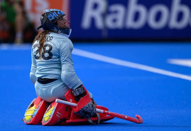Day Nine Chile goalkeeper Natalia Salvador (GK) looks back at the video replay after conceding a goal to South Africa during the Pool G classification match against South Africa in the 2026 FIH Hockey World Cup at Wagener Stadium, Amstelveen 23 08 2026 UK Newspapers OUT Copyright: xGraemexWilcocksonx FIL-23821-0005