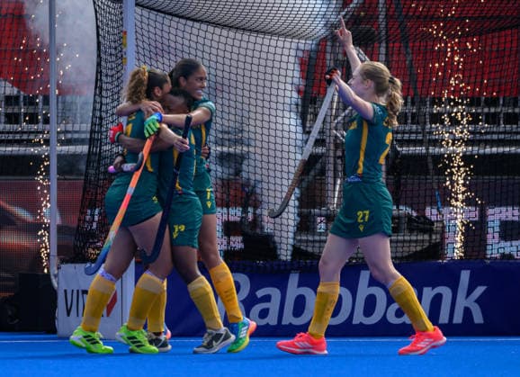 Day Nine South Africa celebrate a third goal against Chile during the match Pool G classification match in the 2026 FIH Hockey World Cup at Wagener Stadium, Amstelveen 23 08 2026 UK Newspapers OUT Copyright: xGraemexWilcocksonx FIL-23821-0008