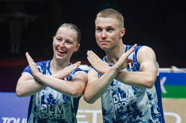 August 23, 2026, New Delhi, Delhi, India: France s Thom Gicquel and Delphine Delrue pose for pictures after winning the match against China s Feng Yan Zhe and Huang Dong Ping of the Mixed Doubles Finals of the BWF World Championships 2026 in New Delhi, India on August 23, 2026. New Delhi India - ZUMAj168 20260823_zip_j168_010 Copyright: xKabirxJhangianix