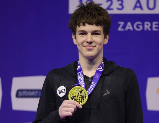 Daniil Smirnov, RUS, after juniors all-around final at 2026 Europeans in Zagreb; 23 08 2026; *** Daniil Smirnov, RUS, after the juniors all-around final at the 2026 European Championships in Zagreb on August 23, 2026 