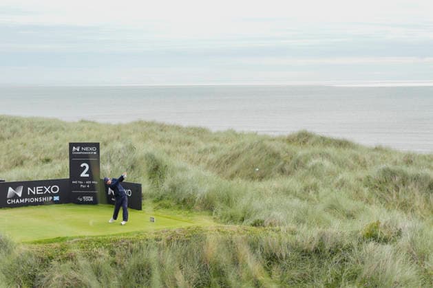 BALMEDIE, SCOTLAND - AUG 23: Yannik Paul (GER) plays from the second tee during Round 4 at the 2026 Nexo Championship at the Trump International Golf Links, Balmedie on August 23, 2026 in Aberdeenshire, Scotland The 2026 Nexo Championship