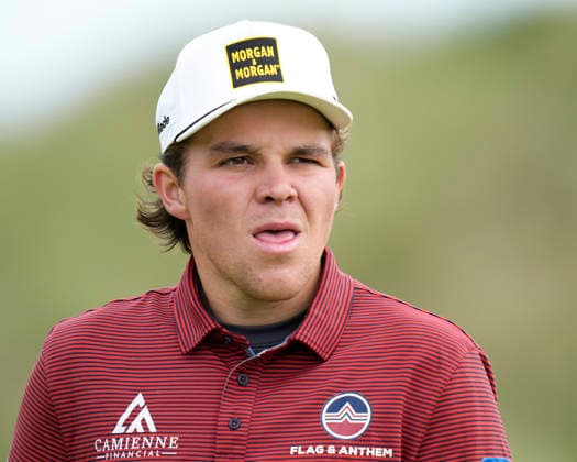 BALMEDIE, SCOTLAND - AUG 23: John Daly II (USA) walks to the 3rd green during Round 4 at the 2026 Nexo Championship at the Trump International Golf Links, Balmedie on August 23, 2026 in Aberdeenshire, Scotland The 2026 Nexo Championship