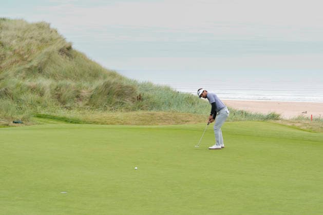BALMEDIE, SCOTLAND - AUG 23: David Ravetto (FRA) putts on the third green during Round 4 at the 2026 Nexo Championship at the Trump International Golf Links, Balmedie on August 23, 2026 in Aberdeenshire, Scotland The 2026 Nexo Championship